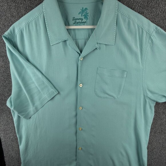 Tommy Bahama All Silk Light Blue Short Sleeve Button Up Shirt Hawaii Solid XL - Picture 2 of 16